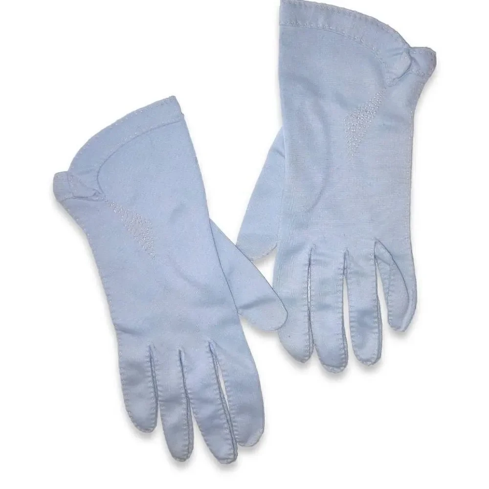 Handmade Blue Women's Gloves Hand Stitched White Thread Diamond Design Vintage 5
